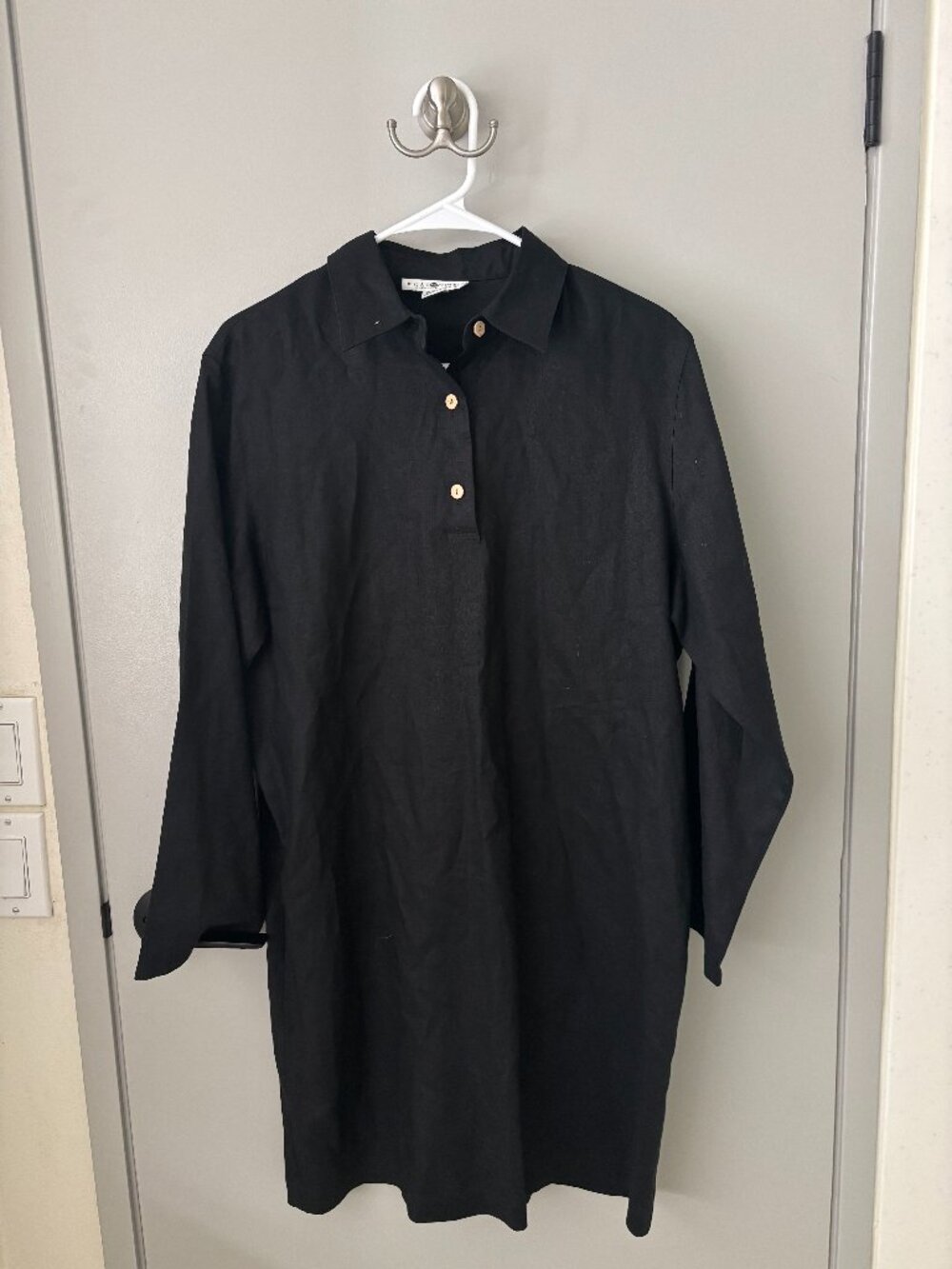 Real Clothes Saks Fifth Avenue Women’s Black 100% Linen Tunic Shirt Dress M